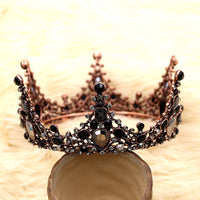 HKM-083027 Elegant Retro Round Crown Headdress with Black Crystals and Alloy Material