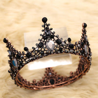 HKM-083027 Elegant Retro Round Crown Headdress with Black Crystals and Alloy Material