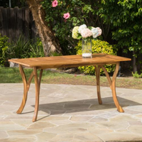 HKM-384147 Teak Color Solid Wood Dining Table - Outdoor 59 Inch Rectangle Design