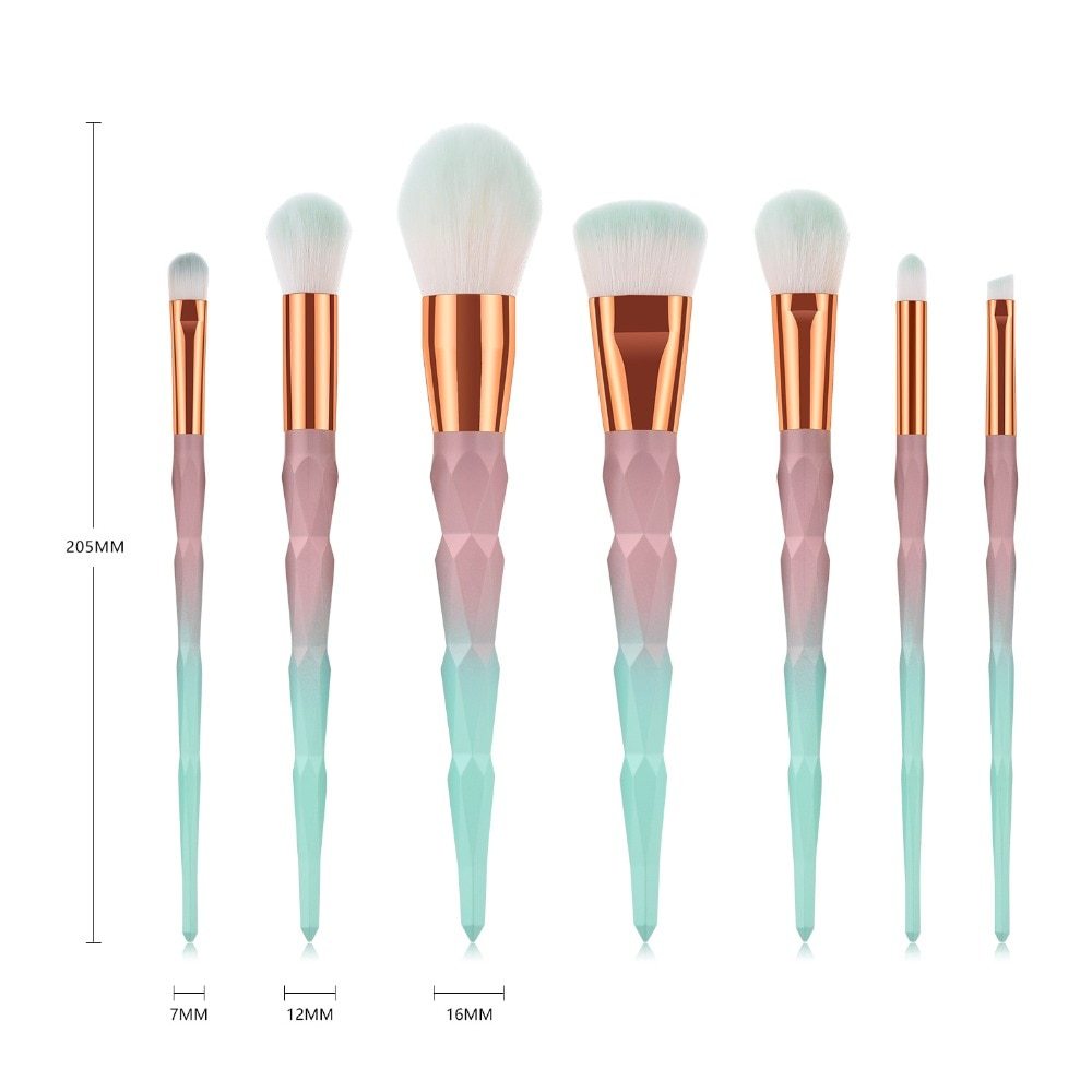 HKM-968403 Gradient Diamond 7-Piece Makeup Brush Set with Long Plastic Handles