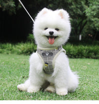 HKM-613203 Reflective Breathable Mesh Harness and Leash for Small to Medium Pets in Light Pink, Grey, and Khaki