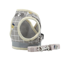 HKM-613203 Reflective Breathable Mesh Harness and Leash for Small to Medium Pets in Light Pink, Grey, and Khaki