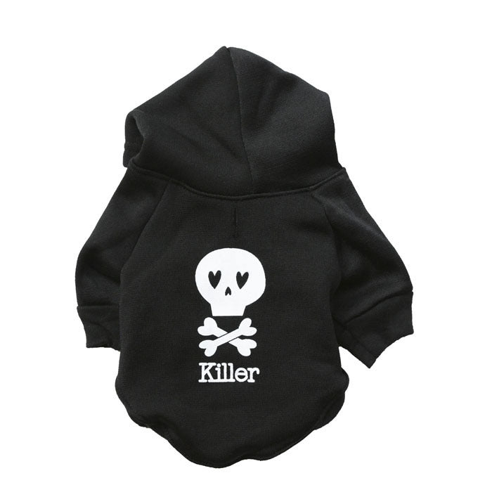 HKM-393235 Hooded Black Skull Fleece T-Shirt for Dogs - Halloween Pet Costume