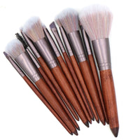 HKM-475731 11-Piece Makeup Brush Set with Synthetic Hair, Matte Aluminum Ferrule, and Natural Wood Handle