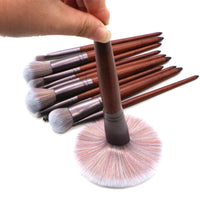 HKM-475731 11-Piece Makeup Brush Set with Synthetic Hair, Matte Aluminum Ferrule, and Natural Wood Handle