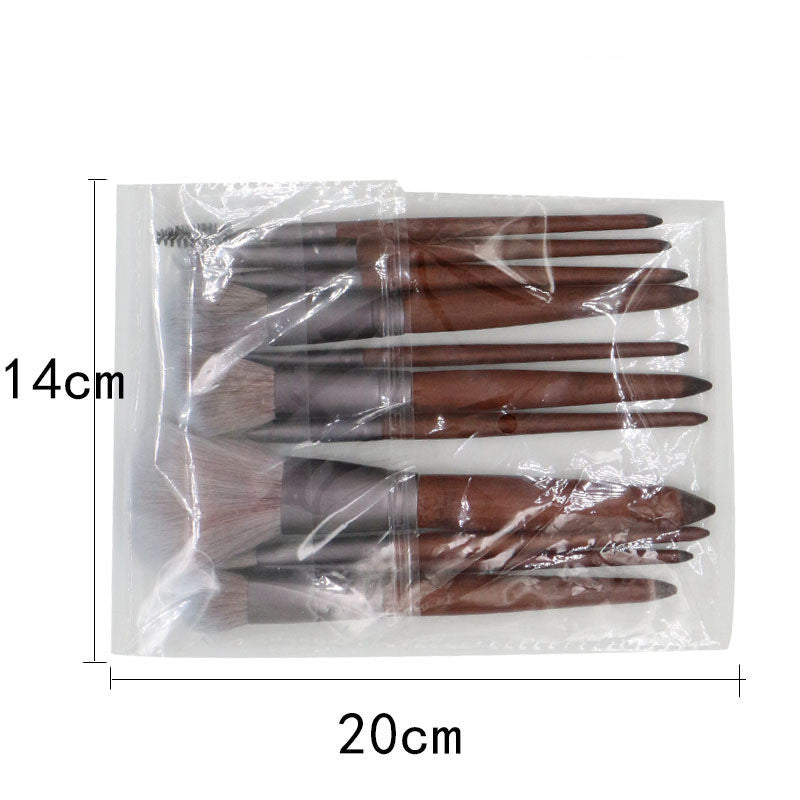 HKM-475731 11-Piece Makeup Brush Set with Synthetic Hair, Matte Aluminum Ferrule, and Natural Wood Handle