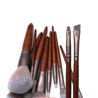 HKM-475731 11-Piece Makeup Brush Set with Synthetic Hair, Matte Aluminum Ferrule, and Natural Wood Handle