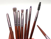 HKM-475731 11-Piece Makeup Brush Set with Synthetic Hair, Matte Aluminum Ferrule, and Natural Wood Handle