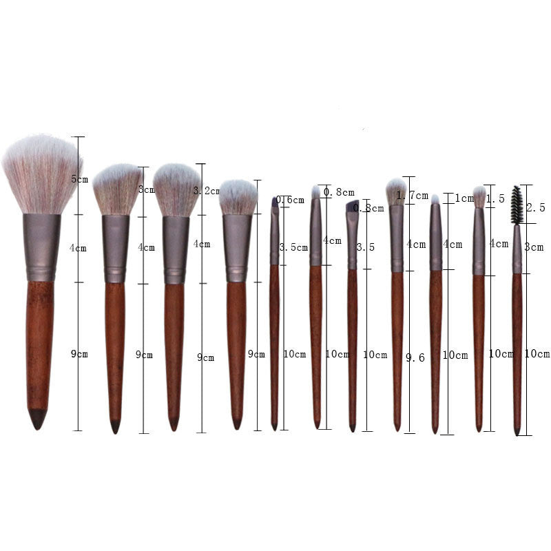 HKM-475731 11-Piece Makeup Brush Set with Synthetic Hair, Matte Aluminum Ferrule, and Natural Wood Handle