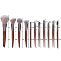 HKM-475731 11-Piece Makeup Brush Set with Synthetic Hair, Matte Aluminum Ferrule, and Natural Wood Handle