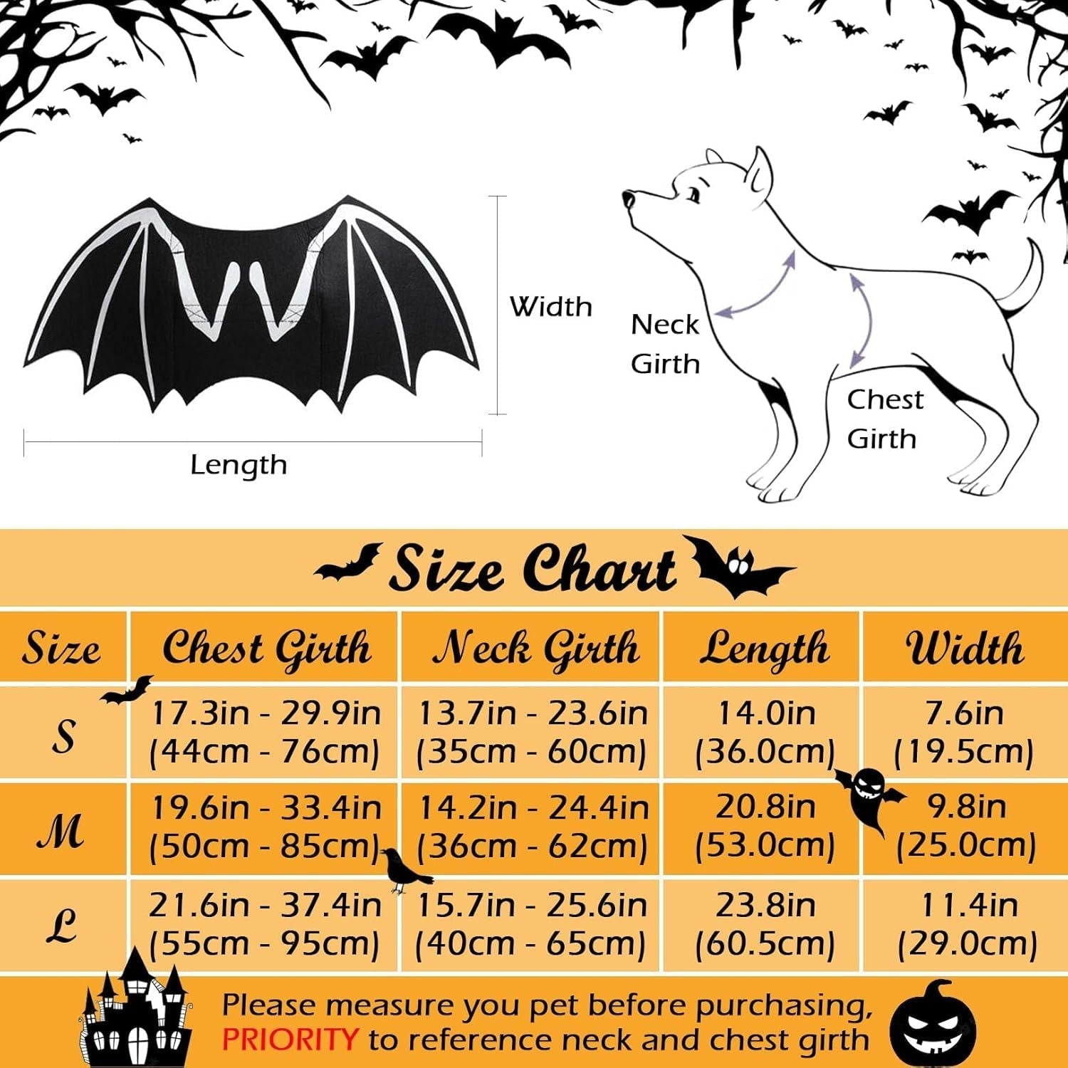 HKM-867795 Luminous Bat Wings Halloween Costume for Small to Large Dogs and Cats