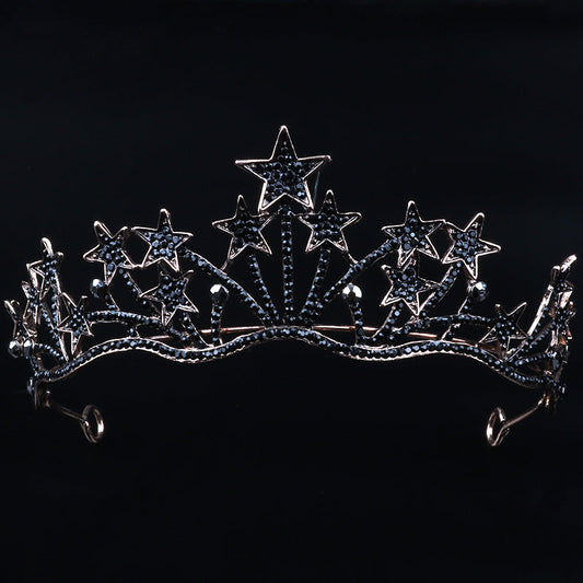 HKM-768851 Exaggerated Star-Shaped Bridal Wedding Headdress with White Crystal Accents