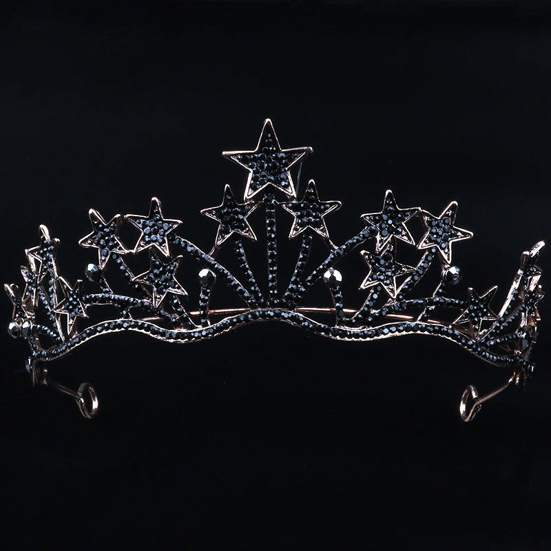 HKM-768851 Exaggerated Star-Shaped Bridal Wedding Headdress with White Crystal Accents