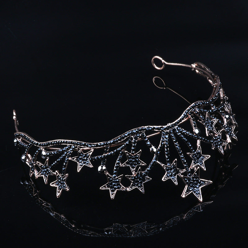 HKM-768851 Exaggerated Star-Shaped Bridal Wedding Headdress with White Crystal Accents