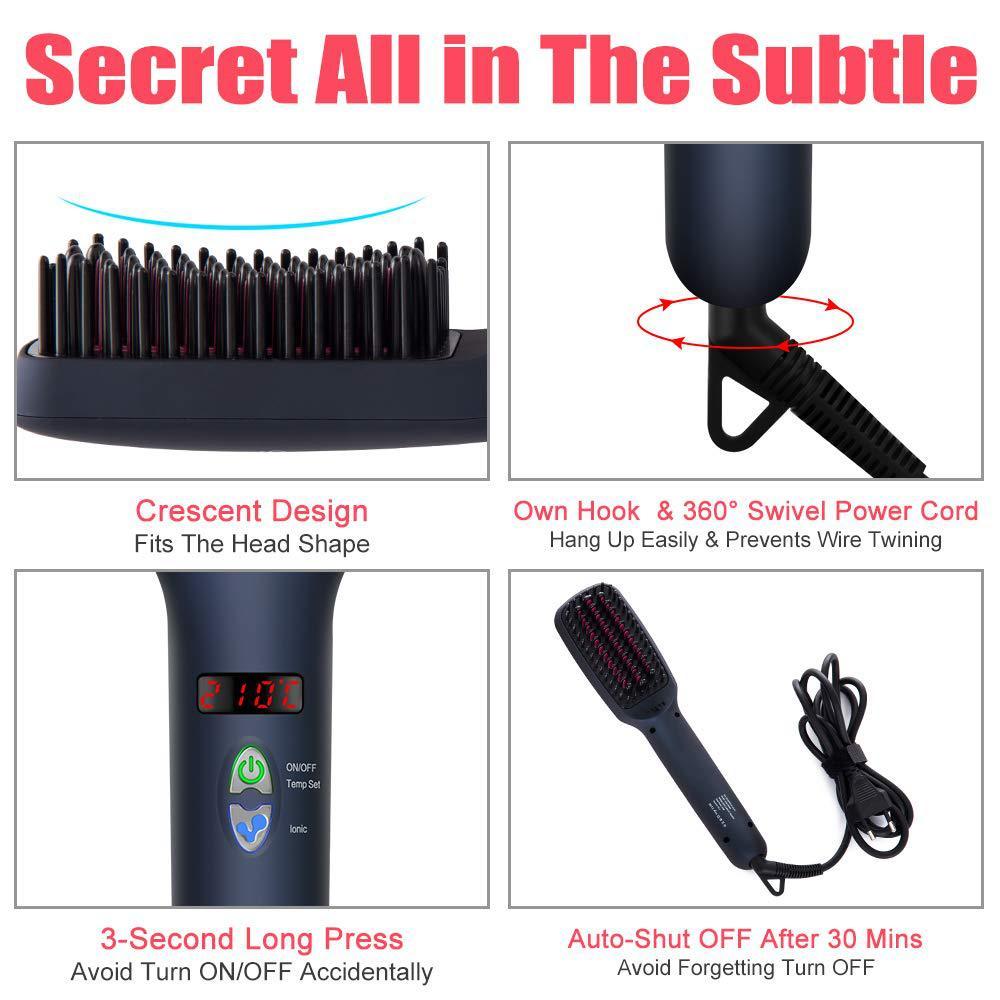 HKM-730323 LCD Liquid Crystal Display Hair Straightening Comb with Temperature Control for Dry Hair, Black and Pink