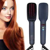 HKM-730323 LCD Liquid Crystal Display Hair Straightening Comb with Temperature Control for Dry Hair, Black and Pink