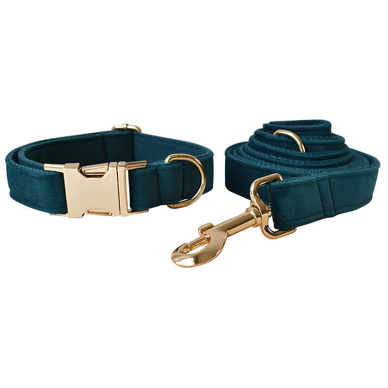 HKM-674963 Peacock Blue Cotton Dog Collar and Leash Set with Alloy Carabiner