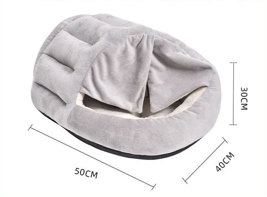 HKM-0087869 Cozy Velvet Winter Cat Nest with Semi-Closed Design - 50x40cm Plush & PP Cotton