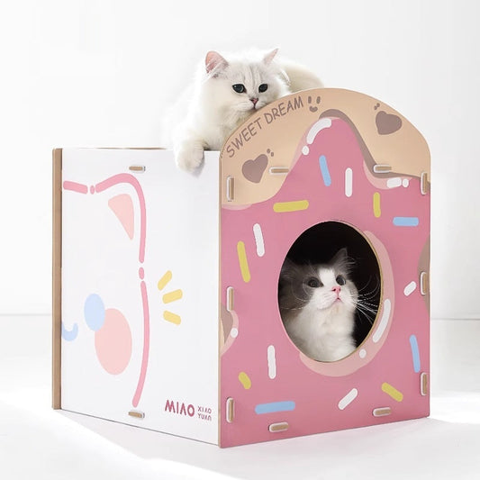 HKM-1429309 Strawberry Sweet Cube Cat Scratch Board in Cute Style, Crafted from Density Plate and Corrugated Paper, 39.5x41.5x48.5cm