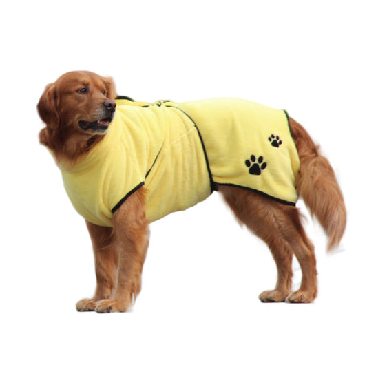 HKM-2262845 Soft and Absorbent Coral Fleece Pet Bathrobe Pajamas in Yellow - Multiple Sizes Available
