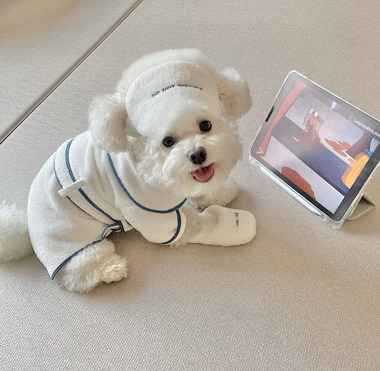 HKM-2328381 Absorbent Pet Bath Towel Set with Nightgown, Eye Mask, and Slippers - Soft Fleece, Multiple Sizes Available