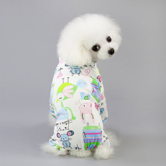 HKM-2524989 Cotton Dog Pajamas with Cartoon Fruit Pattern for Four-Legged Friends