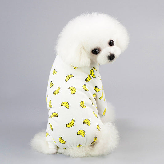 HKM-2524989 Cotton Dog Pajamas with Cartoon Fruit Pattern for Four-Legged Friends