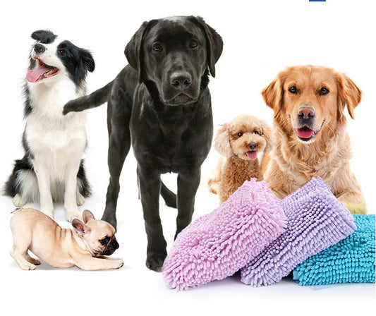 HKM-4642237 Ultra Absorbent Chenille Pet Towel for Dogs and Cats - Available in Blue, Pink, and Purple