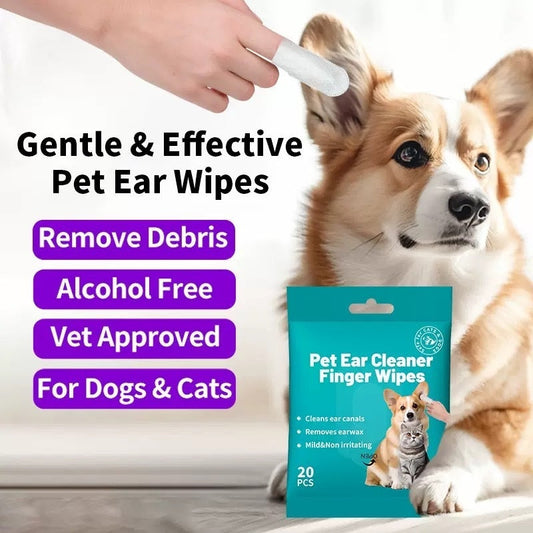 HKM-4740541 Pet Ear and Teeth Cleaning Wipes - 20 Count Pack of Non-Woven Fabric Wipes