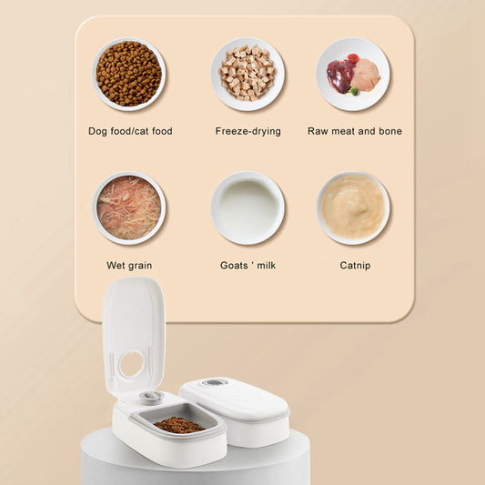 HKM-6126653 Automatic Pet Feeder with Water Dispenser - Stainless Steel Feeder for Cats and Dogs, Two Meal Options