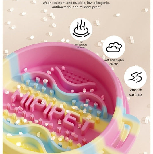 HKM-6192189 Slow Feed Silicone Dog Bowl with Double-Ear Handles and Maze Design for Healthy Eating