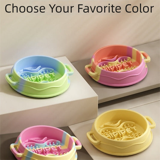 HKM-6192189 Slow Feed Silicone Dog Bowl with Double-Ear Handles and Maze Design for Healthy Eating