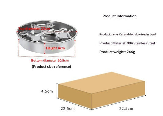 HKM-6566333 Stainless Steel Rotating Slow-Feeding Pet Bowl with Bone Design, 304 Material