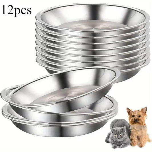 HKM-6664637 Stainless Steel Cat Food Bowl and Plate Set - Thickened Pet Tableware, 15cm & 16cm Options