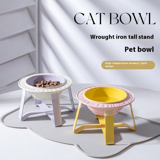 HKM-6828477 Ceramic Cat and Dog Bowl with Anti-Tumble Design and Neck Protection Stand