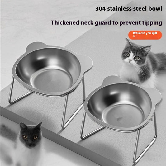 HKM-6894013 Elevated Stainless Steel Cat Water Bowl with Neck Protector Rack