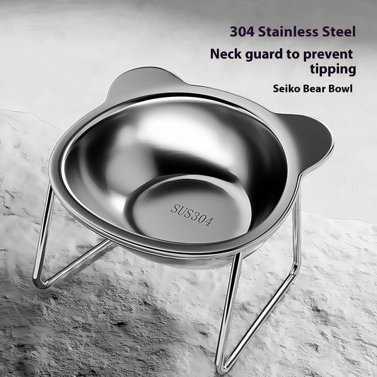 HKM-6894013 Elevated Stainless Steel Cat Water Bowl with Neck Protector Rack