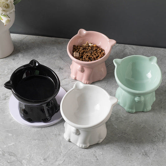 HKM-7516605 Cute Ceramic High Foot Cat Bowl in Black ¨C Perfect for Pets