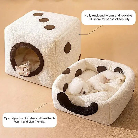 HKM-9924029 Cozy Teddy Plush Dog Kennel for Autumn and Winter - Small to Large Sizes Available