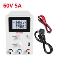 HKM-000147 Adjustable DC Stabilized Power Supply with LCD Display and USB Jack - 60V, 5A, Dual Voltage Input