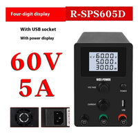 HKM-000147 Adjustable DC Stabilized Power Supply with LCD Display and USB Jack - 60V, 5A, Dual Voltage Input