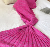 HKM-000275 Handmade Knitted Mermaid Tail Blanket for Kids and Adults - Cozy Polyester Fiber Sleeping Wrap