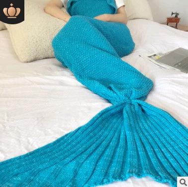 KTX-000275 Handmade Knitted Mermaid Tail Blanket for Kids and Adults - Cozy Polyester Fiber Sleeping Wrap