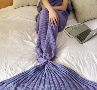 KTX-000275 Handmade Knitted Mermaid Tail Blanket for Kids and Adults - Cozy Polyester Fiber Sleeping Wrap