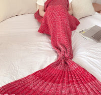 HKM-000275 Handmade Knitted Mermaid Tail Blanket for Kids and Adults - Cozy Polyester Fiber Sleeping Wrap