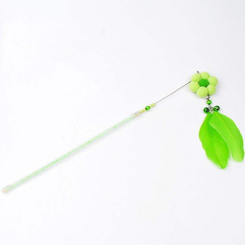 HKM-000275 Plush Cat Toy with Feather and Bell – 25cm with 13cm Steel Wire and 18cm Fringe