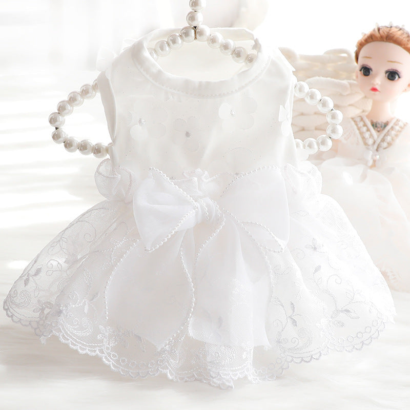 HKM-000403 Fluffy Cotton Princess Skirt for Dogs in White and Pink - Multiple Sizes Available