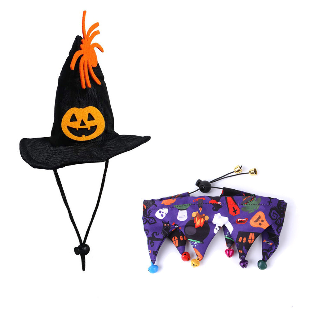 HKM-000467 Halloween Cat Hat and Scarf Set in Various Colors and Patterns