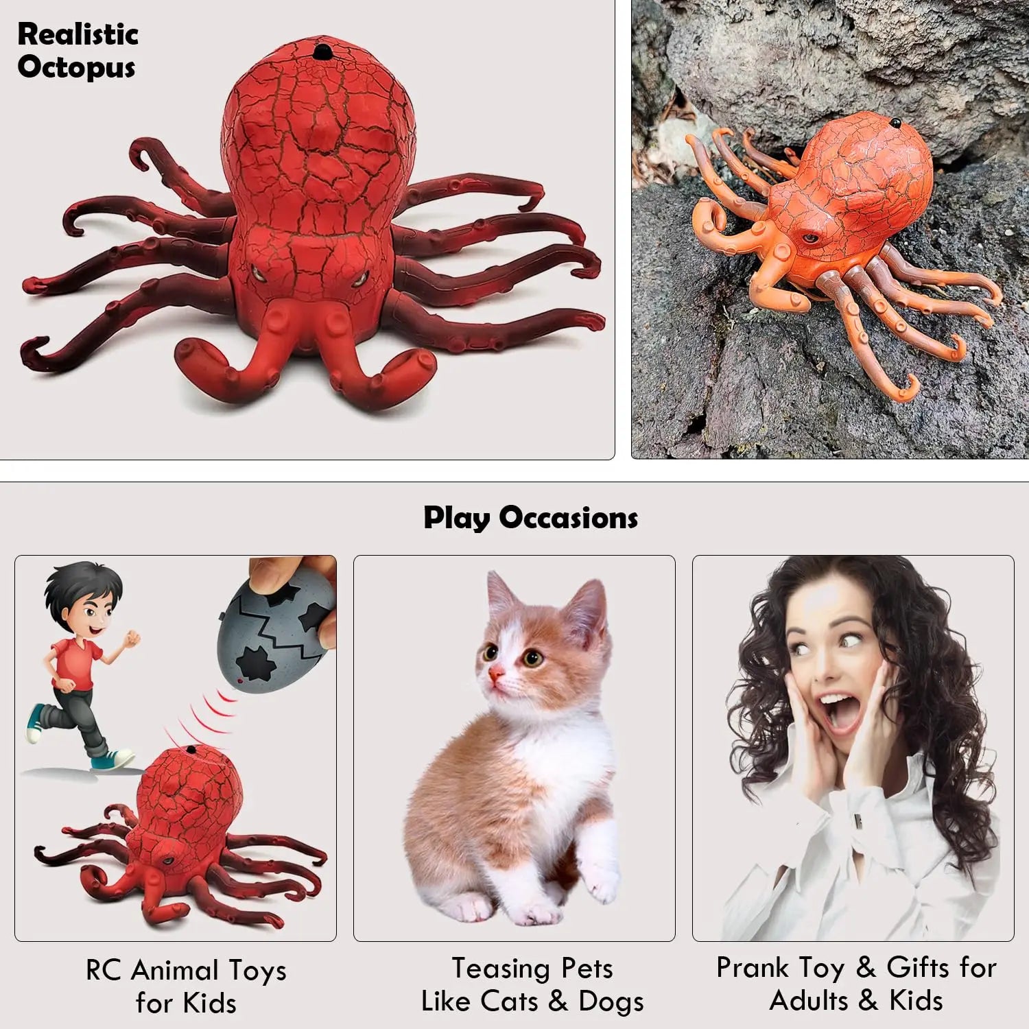 HKM-000595 Remote Control Infrared Crawling Octopus Toy with Light, Battery Operated, 20M Range, Suitable for Ages 2 and Up