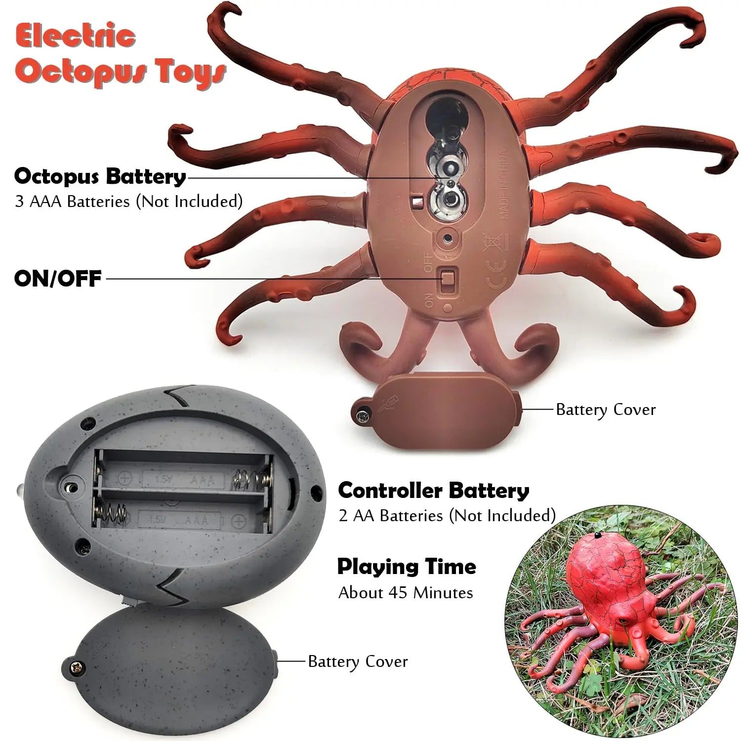 HKM-000595 Remote Control Infrared Crawling Octopus Toy with Light, Battery Operated, 20M Range, Suitable for Ages 2 and Up